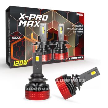 bombillas led para carro xpro max lumynex de 120W de potencia y 20,000 lúmenes por bombilla